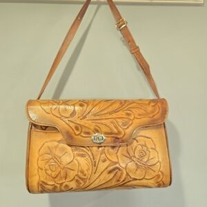 Vintage Mexican Boho Hippie Embossed Leather Purse Bag